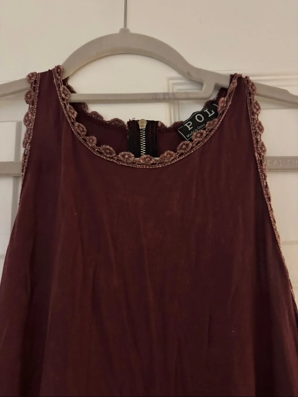 POL Burgundy Sleeveless Dress with Scalloped Trim - Picture 2 of 4